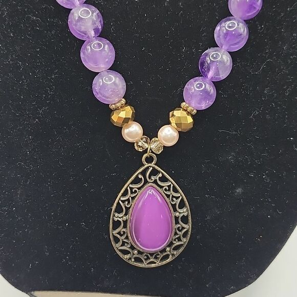 Handmade Repurposed Amethyst and Brass Harmony Necklace - Picture 5 of 7